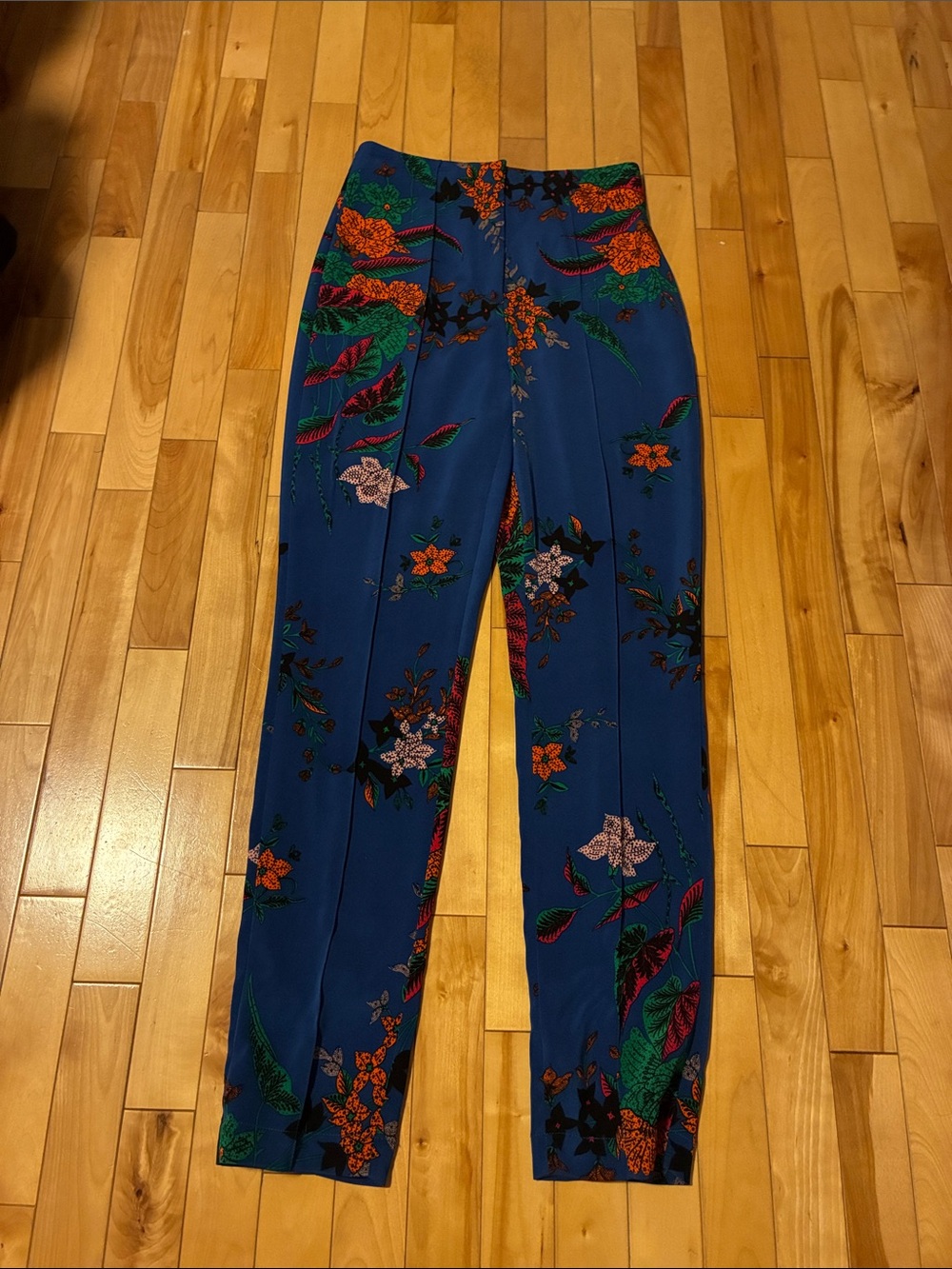 Diane Von Furstenberg Blue Floral Straight-Leg Pants